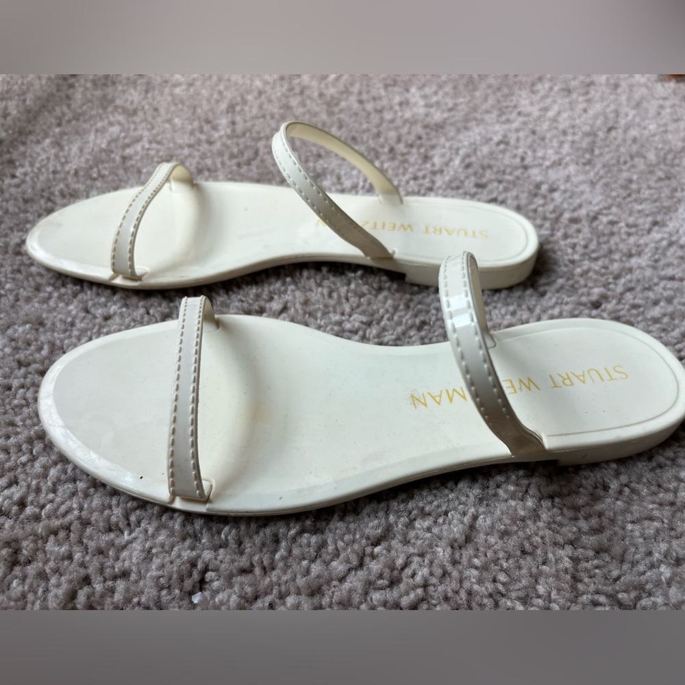 Stuart Weitzman White/Cream Jelly Slides Size 8 - image 1